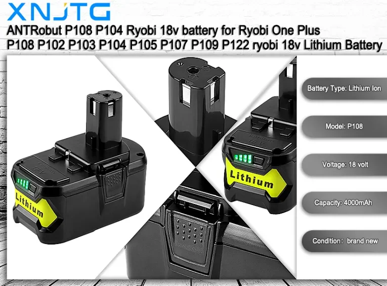 For Ryobi P108 P104 18v Battery